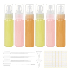 Mixed Color 30ML Empty PET Pump Press Bottles, with 2ml Disposable Dropper, Mini Transparent Plastic Funnel Hopper and Label Paster, Mixed Color