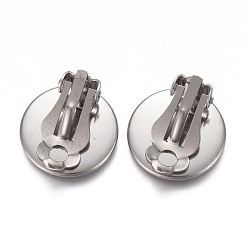 Stainless Steel Color 304 Stainless Steel Clip-on Earring Setting, Flat Round, Stainless Steel Color, Tray: 14mm, 16x8mm