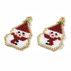 FireBrick MIYUKI & TOHO Japanese Seed Beads, Handmade Pendants, Loom Pattern, Christmas Snowman, FireBrick, 29x19x2mm, Hole: 1.5mm