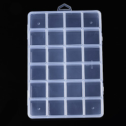 Clear Rectangle Polypropylene(PP) Bead Storage Containers, with Hinged Lid and 24 Grids, for Jewelry Small Accessories, Clear, 19x13x1.75cm, Hole: 17x6mm, Compartment: 30x30mm