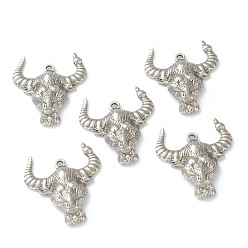 Stainless Steel Color 304 Stainless Steel Pendants, Cattle Head, Stainless Steel Color, 28x25x4.5mm, Hole: 1.6mm