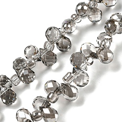 Gris Electroplate transparentes cuentas de vidrio hebras, lustre de la perla chapado, lágrima facetada, superior perforado, gris, 6x4 mm, agujero: 0.8 mm, sobre 97~102 unidades / cadena, 10.63''~14.80'' (27~37.6 cm)