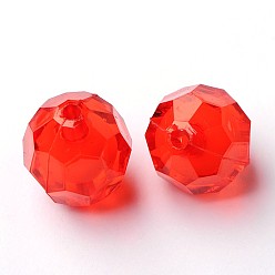 FireBrick Transparent Acrylic Beads, Bead in Bead, Faceted, Round, FireBrick, 20x18mm, Hole: 3mm; about 130pcs/500g