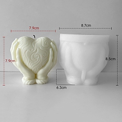 White Heart with Hand Silicone Candle Holder Molds, Resin Casting Molds, for UV Resin, Epoxy Resin Craft Making, White, 8.7x6.3x8.5cm