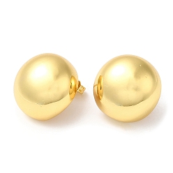 Real 18K Gold Plated Rack Plating Brass Half Round Stud Earrings, Real 18K Gold Plated, 19mm