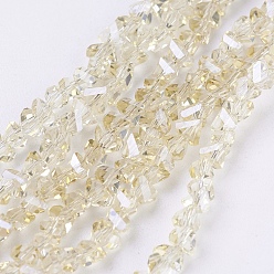 Beige Electroplate Glass Beads Strands, Pearl Luster Plated, Faceted, Triangle, Beige, 3x4x3mm, Hole: 1mm, about 149pcs/strand, 13.3 inch(34cm)