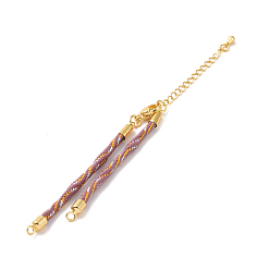 Rose Vieux Nylon bracelets de cordon, pour la fabrication de bracelets à breloques connecteurs, avec fermoirs à pinces de homard dorés et rallonges de chaîne, plaqué longue durée, sans cadmium et sans plomb, vieux rose, 5-3/4~6x1/8x1/8 pouce (14.7~15.2x0.3 cm)