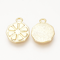 Real 18K Gold Plated Brass Charms, Nickel Free, Real 18K Gold Plated, Orange, 13x10x1mm, Hole: 1mm