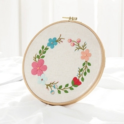 Rosa Caliente Kit de bordado diy con patrón de flores, incluyendo agujas de bordar e hilo, paño de lino de algodón, color de rosa caliente, 270x270 mm