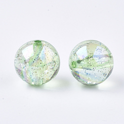 Vert Pâle Perles acryliques transparentes, avec de la poudre de paillettes, perles de paillettes, ronde, vert pale, 19~19.5x19mm, trou: 2.5 mm, environ 110 pcs / 500 g