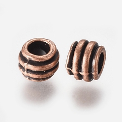 Red Copper Tibetan Style Alloy Barrel Large Hole European Beads, Cadmium Free & Nickel Free & Lead Free, Red Copper, 6x8mm, Hole: 4mm, about 1310pcs/1000g