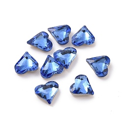 Sapphire Glass Rhinestone Cabochons, Pointed Back & Silver Back Plated, Heart, Sapphire, 8x8x3mm