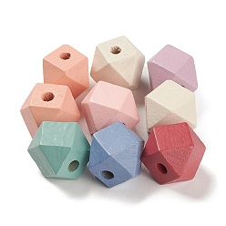 Mixed Color Spray Painted Natural Maple Wood Beads, Hexagon, Mixed Color, 15x18.5x14.5mm, Hole: 3.5mm