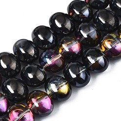 Plaqué Noir Perles en verre plaquent brin, demi-plaqué, ovale, noir plaqué, 10.5~11.5x14x10mm, Trou: 1mm, Environ 57~59 pcs/chapelet, 24.41 pouces ~ 25.20 pouces (62~64 cm)