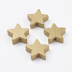 Golden Plated Spray Painted Natural Wood Beads, Star, Golden Plated, 18~18.5x20x6mm, Hole: 2mm, about 710pcs/500g