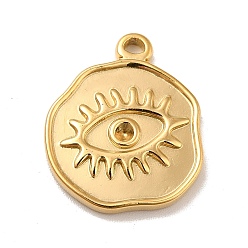 Real 18K Gold Plated Ion Plating(IP) 304 Stainless Steel Pendants Rhinestone Setting, Flat Round with Eye, Real 18K Gold Plated, 19x16x2.5mm, Hole: 1.5mm,  Fit for 1.8mm rhinestone