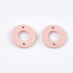 Pink Painted Poplar Wood Links, Donut, Pink, 18x2.5mm, Hole: 1.6mm