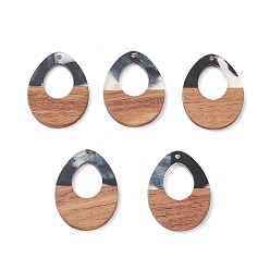 Teardrop Resin & Walnut Wood Pendants, Two Tone Geometric Charms, Teardrop, 37.5x28x3mm, Hole: 2.2mm
