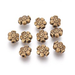 Antique Bronze Tibetan Style Alloy Beads, Lead Free & Cadmium Free, Flower, Antique Bronze, 9x8x5mm, Hole: 1.5mm