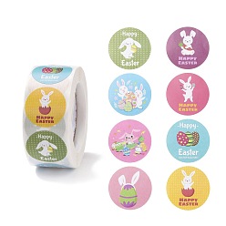 Кролик 8 узоры на пасхальную тематику самоклеящиеся рулоны бумажных наклеек, с кроликом шаблон, круглые наклейки, подарочные наклейки, разноцветные, Картина кролика, 25x0.1 мм, 500шт / рулон