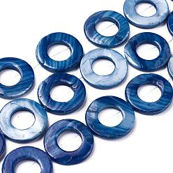 Prussian Blue Natural FreshWater Shell Bead Frames, Dyed, Donut, Prussian Blue, 24~24.5x4mm, Hole: 1mm, about 15pcs/strand