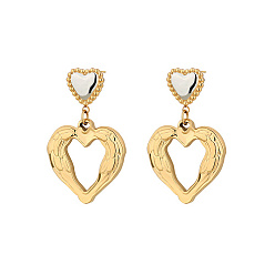 Corazón Pendientes colgantes de oreja de acero titanio dorado, corazón, 33.6x20.7 mm