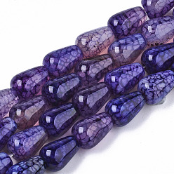 Indigo Natural Crackle Agate Beads Strands,  Dyed & Heated, Teardrop, Indigo, 14x10mm, Hole: 1mm, about 28pcs/strand, 15.35 inch(39cm)