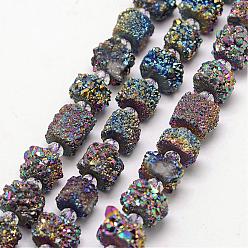 Multi-color Plateada Electroplate druzy naturales hebras de perlas de cristal, pepitas, multi-color de chapado, 8~13x6~11 mm, agujero: 0.8 mm, sobre 36~39 unidades / cadena, 15.7 pulgada
