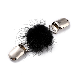 Black Vintage Alloy Cardigan Clips, with Faux Mink Fur Covered Round Beads, Sweater Collar Clip, Platinum, Black, 110mm