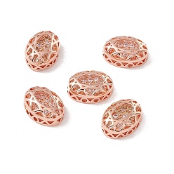 Clear Eco-friendly Brass Micro Pave Cubic Zirconia Multi-strand Links, Rack Plating, Cadmium Free & Lead Free, Oval, Rose Gold, Clear, 14x10x5mm, Hole: 1.2mm
