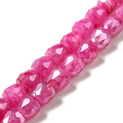 Rose Foncé Perles en verre plaquent brin, de couleur plaquée ab , facette, cloche, rose foncé, 8x8mm, Trou: 1mm, Environ 61~69 pcs/chapelet, 19.29~22.20 pouce (49~56.4 cm)