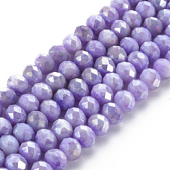 Medium Purple Opaque Baking Painted Glass Beads Strands, Imitation Stones, Faceted, AB Color Plated, Rondelle, Medium Purple, 8x6mm, Hole: 1.2mm, about 63~64pcs/strand, 15.87 inch~16.14 inch(40.3~41cm)