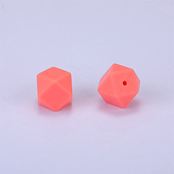 Orange Red Hexagonal Silicone Beads, Chewing Beads For Teethers, DIY Nursing Necklaces Making, Orange Red, 23x17.5x23mm, Hole: 2.5mm