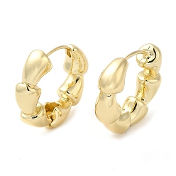 Chapado en Oro Real 18K Pendientes de aro de cuerno de latón chapado en estante para mujer, anillo, real 18 k chapado en oro, 20x22x6 mm