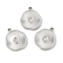 Stainless Steel Color 304 Stainless Steel Pendants, with Crystal Rhinestone, Twist Flat Round Charms, Stainless Steel Color, 22x19.5x3mm, Hole: 2.5mm