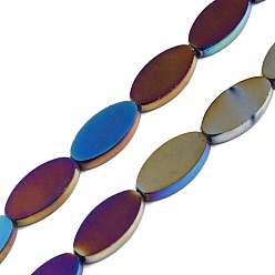 Purple Plated Glass Beads Strands, Oval, Purple, 19x10x3.5mm, Hole: 1.4mm, about 22pcs/strand, 16.93''(43cm)