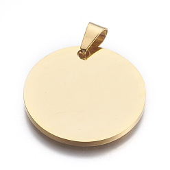 Golden 304 Stainless Steel Stamping Blank Tag Pendants, Flat Round, Golden, 30x2mm, Hole: 4.5x9mm