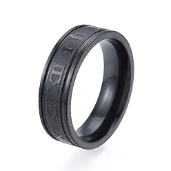 Electrophoresis Black 201 Stainless Steel Roman Numeral Finger Ring for Women, Electrophoresis Black, Inner Diameter: 17mm