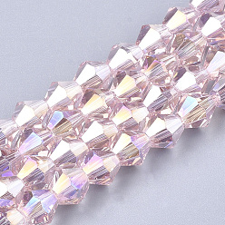 Perlas de Color Rosa Abalorios de vidrio electrochapa, color de ab chapado, facetados, bicono, rosa perla, 7.5~8x7.5~8 mm, agujero: 1.5 mm, sobre 40 unidades / cadena, 11.81 pulgada