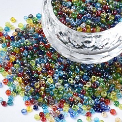 Colorido Abalorios de la semilla de cristal, brillo de colores transparentes, rondo, colorido, 2~2.5x1.5~2 mm, agujero: 0.8 mm, aproximadamente 450 g / libra