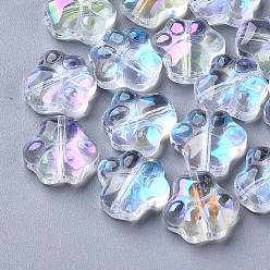 Clear AB Transparent Glass Beads, AB Color Plated, Dog Paw Prints, Clear AB, 11x12x4.5mm, Hole: 1mm