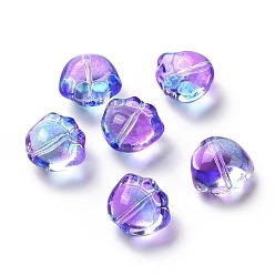 Violet Bleu Perles de verre peintes par pulvérisation transparent, impression de patte de chat, bleu violet, 11x12x8.5mm, Trou: 1.2mm