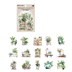 Green 30Pcs Plant Waterproof PET Decorative Stickers, Self-adhesive Plant Decals, for DIY Scrapbooking, Green, 34~55mm