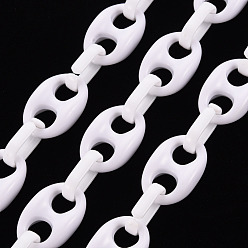 White Handmade Opaque Acrylic Coffee Bean Chains, Oval, White, Link: 27x17x9mm, Oval: 18.5x11.5x4.5mm, about 3.28 Feet(1m)/strand