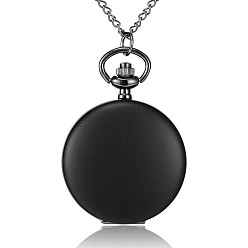 Gunmetal Flat Round Alloy Quartz Pocket Watches, with Iron Chains and Lobster Claw Clasps, Gunmetal, 32.2 inch,Watch Head: 57x41x14mm, Watch Face: 32mm