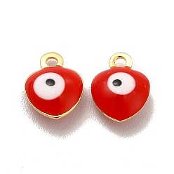 Red 304 Stainless Steel Evil Eye Enamel Charms, Heart Charm, Golden, Red, 8x6x3mm, Hole: 1mm