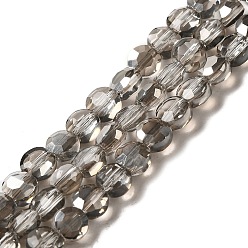 Gray Glass Beads Strands, Faceted, Flat Round, Gray, 6x4mm, Hole: 1mm, about 72pcs/strand, 15.7 inch