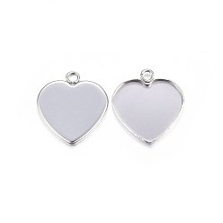 Stainless Steel Color 304 Stainless Steel Pendant Cabochon Settings, Plain Edge Bezel Cups, Heart, Stainless Steel Color, 22x20x1.5mm, Hole: 2.5mm, Inner Diameter: 17x19mm