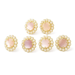 Pink Boucles d'oreilles à tige en forme de fleur de coquillage naturel, avec perles en plastique, bijoux en laiton plaqué or véritable 14k, rose, 17.5mm