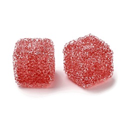 Red Resin Beads, with Rhinestone, Drusy Cube, Red, 16x16x16mm, Hole: 3.6mm